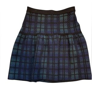 cynthia rowley wool black blue green plaid drop waist mini skirt size small